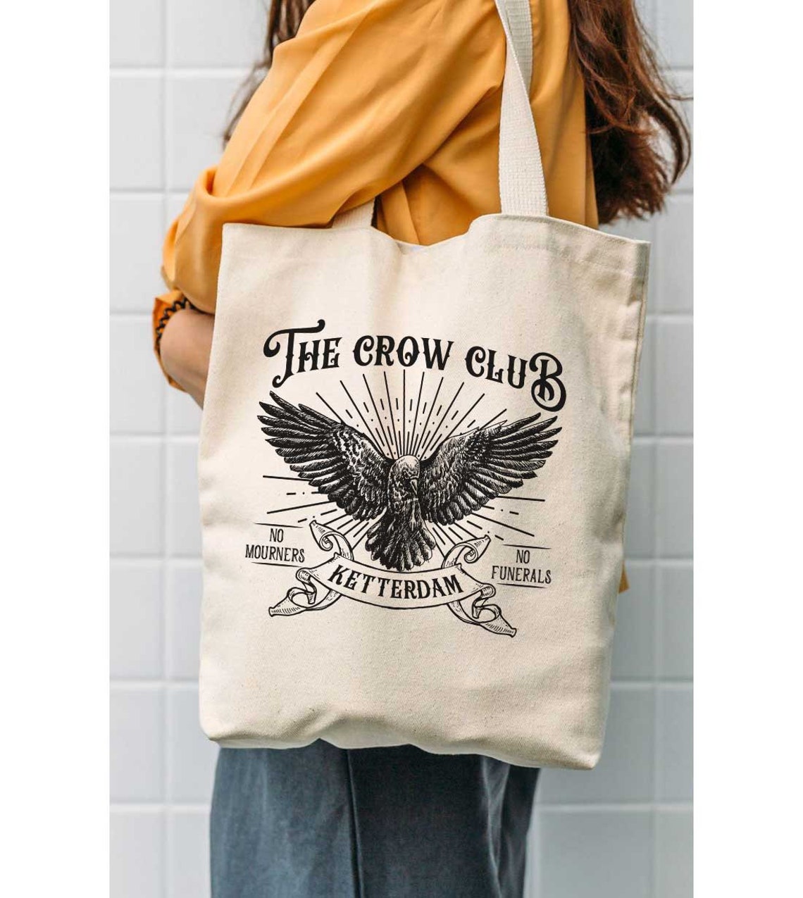 Six of Crows Tote Bag, Ketterdam Crow Club, Kaz Brekker, Inej Tote Bag, No Mourners No Funerals, Nina Jesper Matthias, Six of Crows