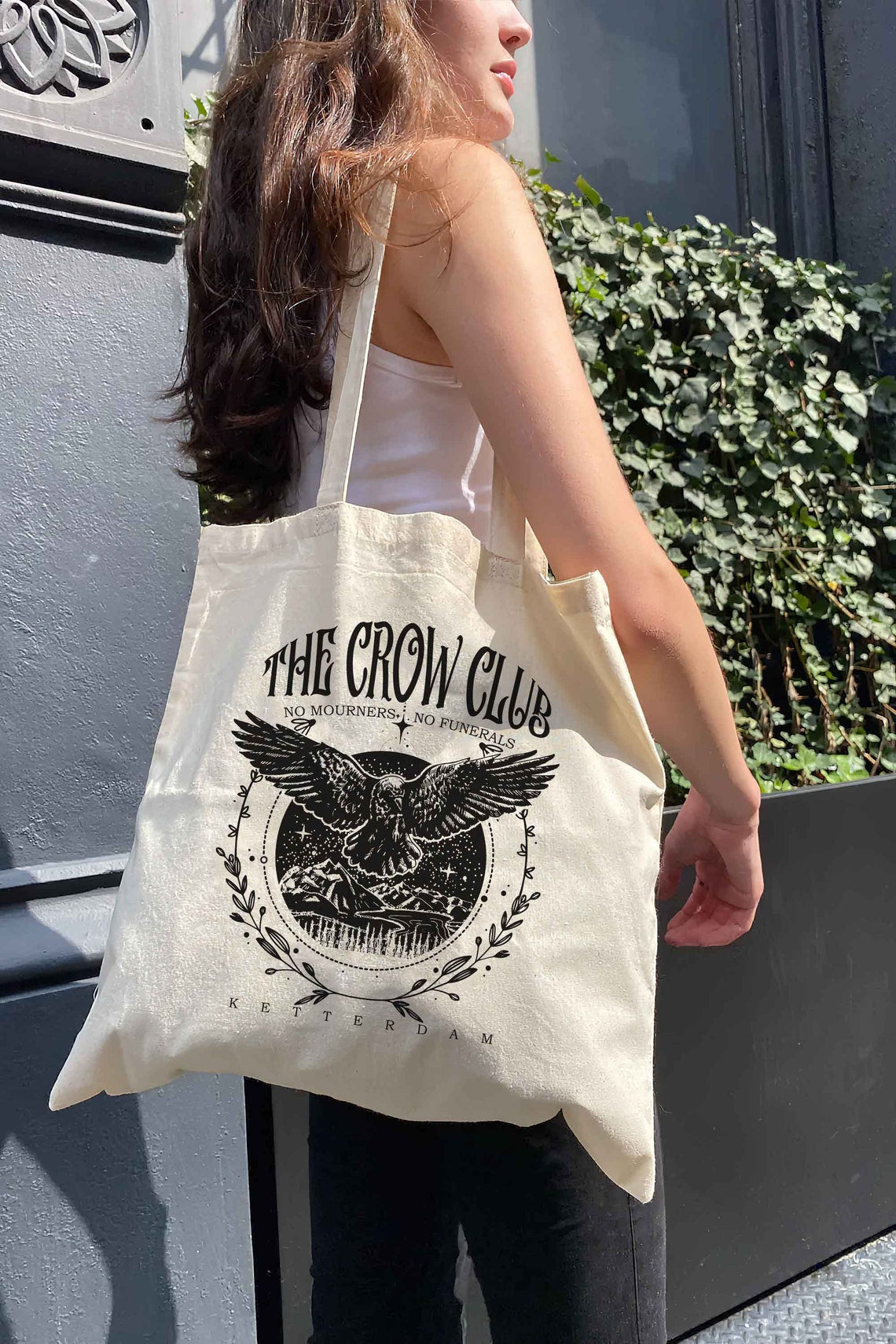 Six of Crows Tote Bag, No Mourners Merch, Ketterdam Crow Club, Kaz Brekker, Inej Tote Bag, Nina Jesper Matthias, No Funerals Quote