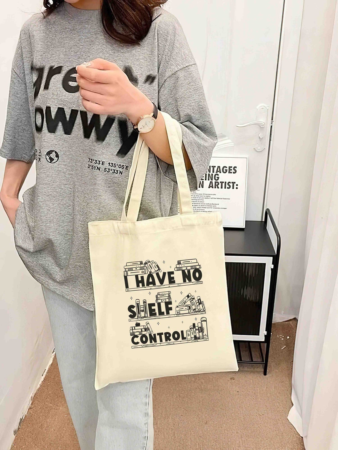 I Have No Shelf Control Tote Bag, Abibliophobia Tote Bag, Bookish Gift, Book Lover Gift, Book Tote Bag, Book Lover Tote Bag, Bookworm Bag
