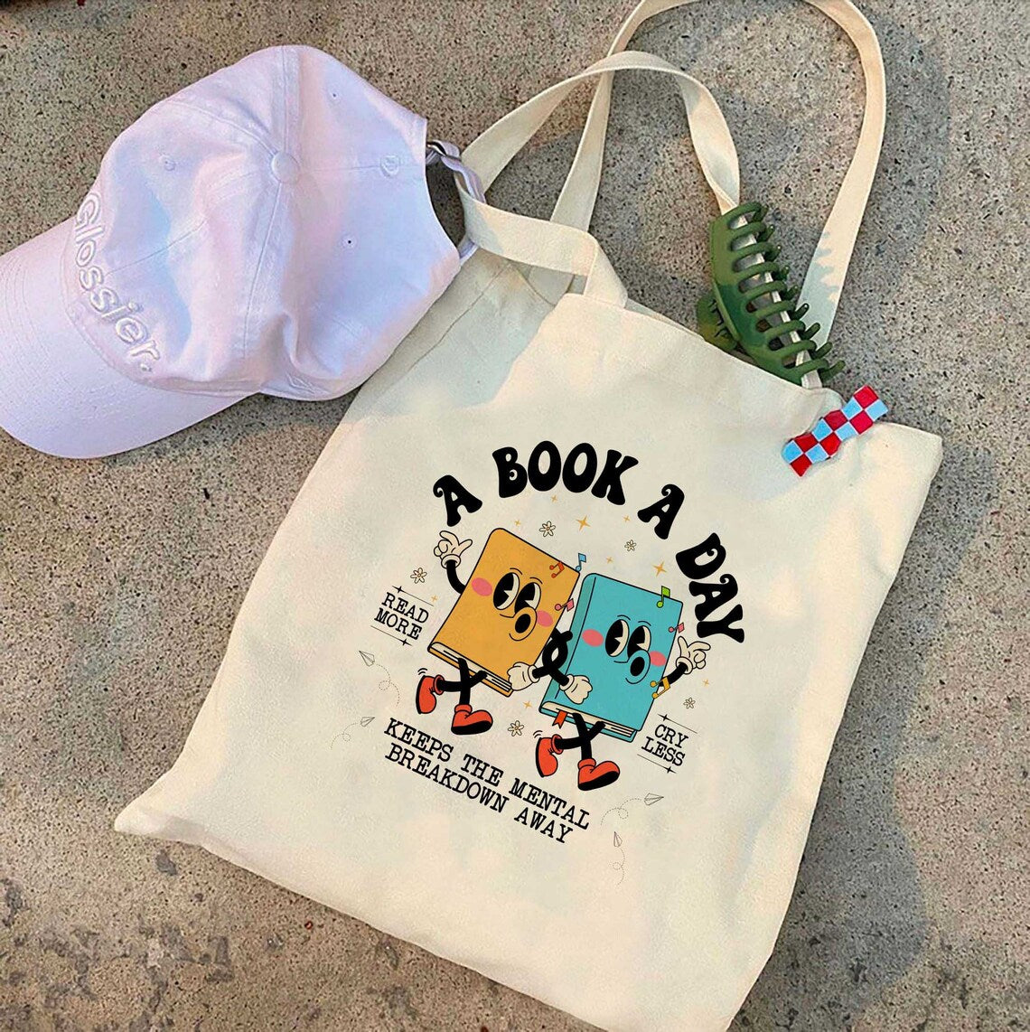 Book Tote Bag, A Book A Day Keep the Mental Breakdown Away, Book Gift, Book Lover Gift, Bookworm Gift, Book Club Gift, Reading Book