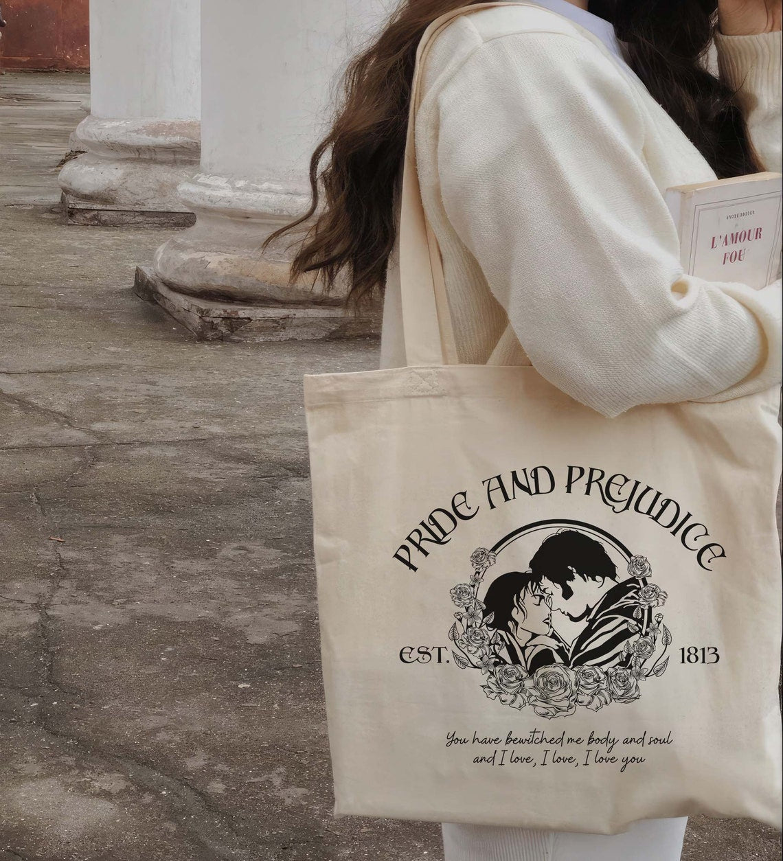 Pride and Prejudice Tote Bag, Pemberley House Tote Bag, Mr, Darcy and Elizabeth Bennet Tote Bag, Jane Austen Tote Bag, Book Lover Tote Bag