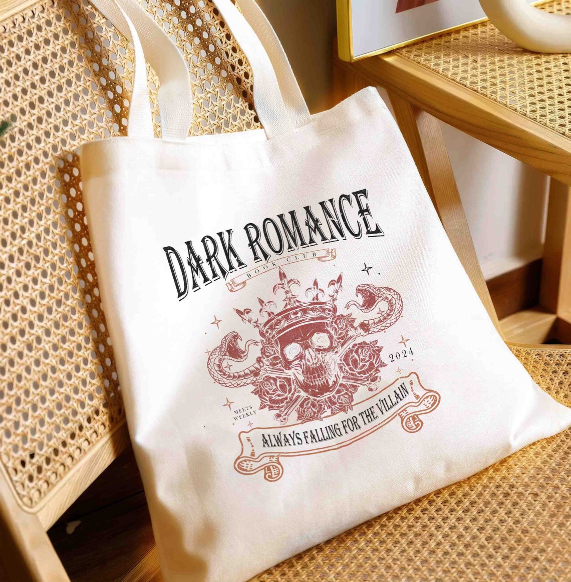 Falling for the Villain Tote Bag, Dark Romance Reader, Smut Lover Tote Bag, Vintage Bookish Tote Bag, Romantasy Reader Book Club