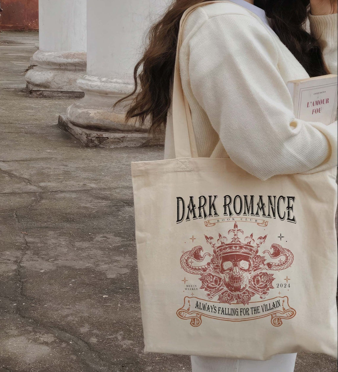 Falling for the Villain Tote Bag, Dark Romance Reader, Smut Lover Tote Bag, Vintage Bookish Tote Bag, Romantasy Reader Book Club