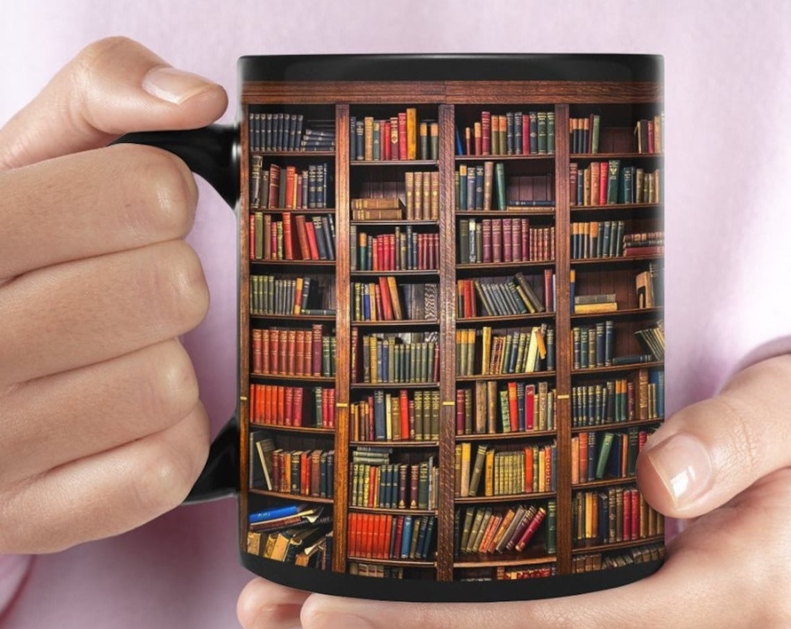 Books Coffee Mugs, Library Gifts, Book Vintage Bookshelves, Book Lovers Mug, Librarian Coffee Mug, Teacher Gift, Gift For Her, Gift For Mom