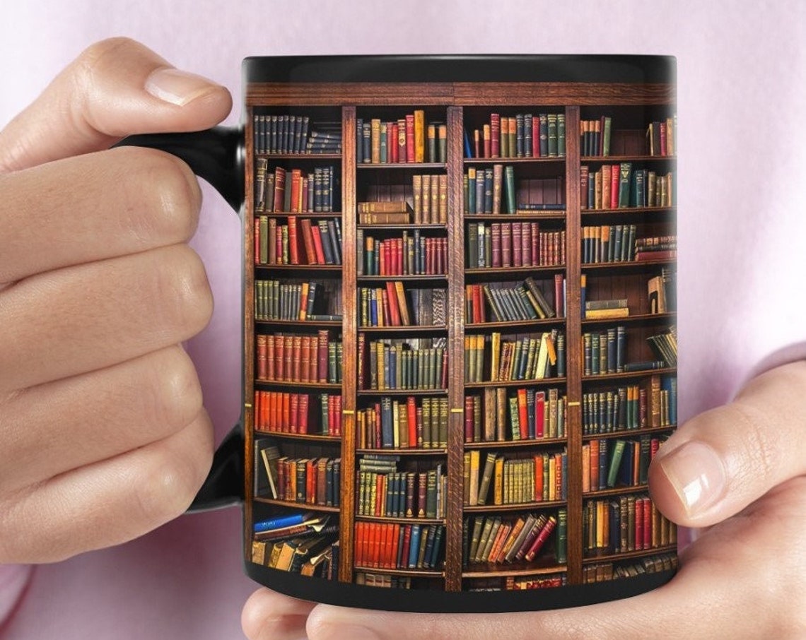 Books Coffee Mugs, Library Gifts, Book Vintage Bookshelves, Book Lovers Mug, Librarian Coffee Mug, Teacher Gift, Gift For Her, Gift For Mom