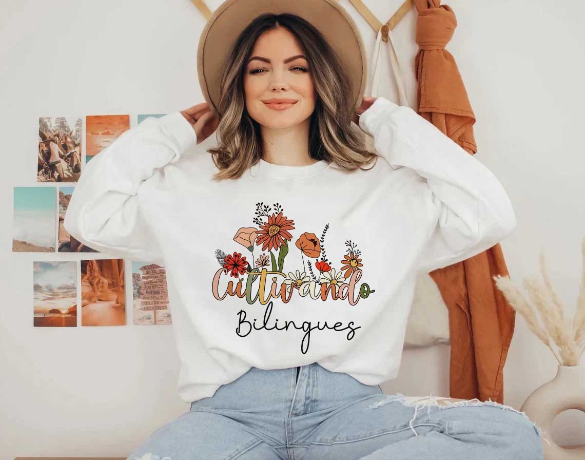 Cultivando Bilingues Sweatshirt, Maestra Bag, Dual Language Crew, Bilingual Teacher Shirt, Spanish Teacher, Spanish Teacher