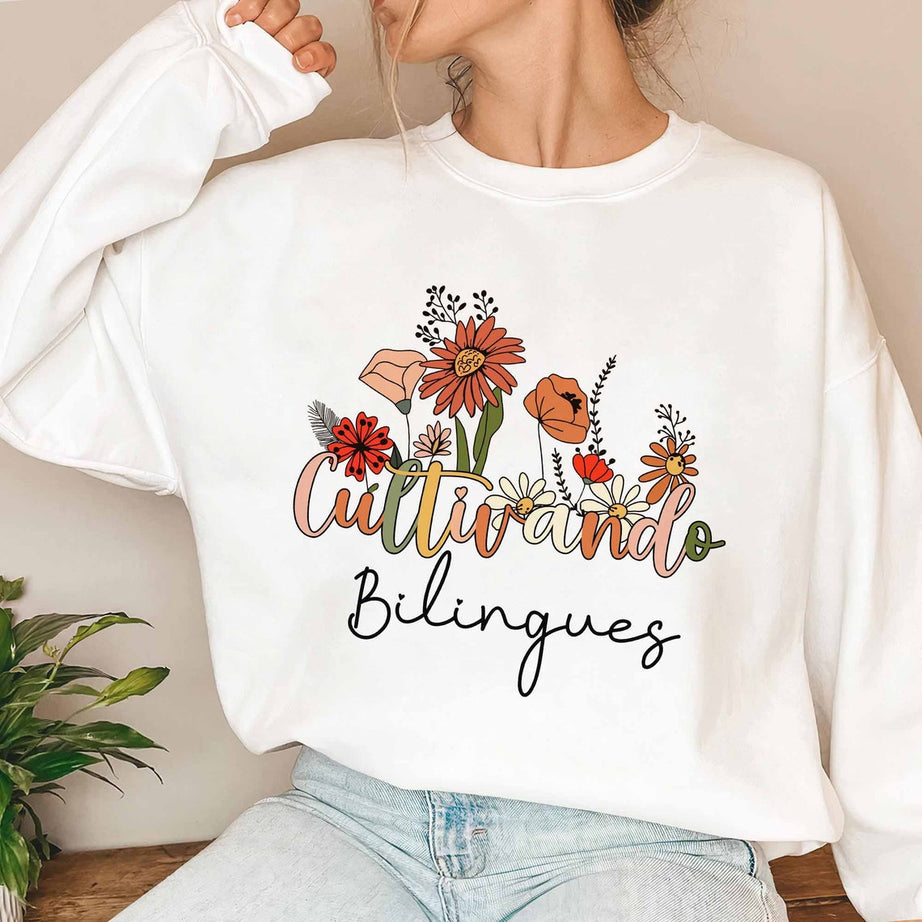 Cultivando Bilingues Sweatshirt, Maestra Bag, Dual Language Crew, Bilingual Teacher Shirt, Spanish Teacher, Spanish Teacher