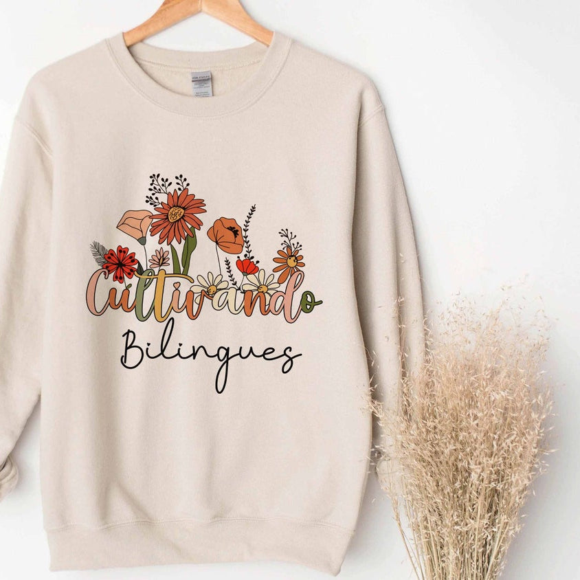 Cultivando Bilingues Sweatshirt, Maestra Bag, Dual Language Crew, Bilingual Teacher Shirt, Spanish Teacher, Spanish Teacher