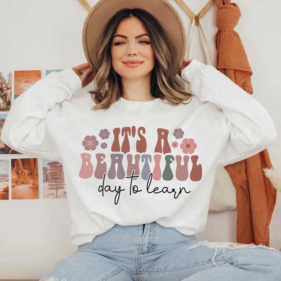 Its A Beautiful Day Teacher Sweatshirt, Back to School Retro Kindergarten Teacher Shirt First Day for Learning Gift for Teacher Appreciation