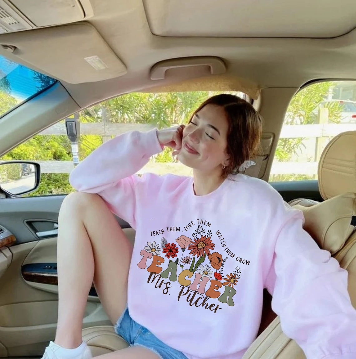 Wildflower Teacher Name Shirt, Custom Teacher Shirt, Personalized Teacher Shirt, Gift for Teacher, Cute Teacher Tee, Groovy Teacher