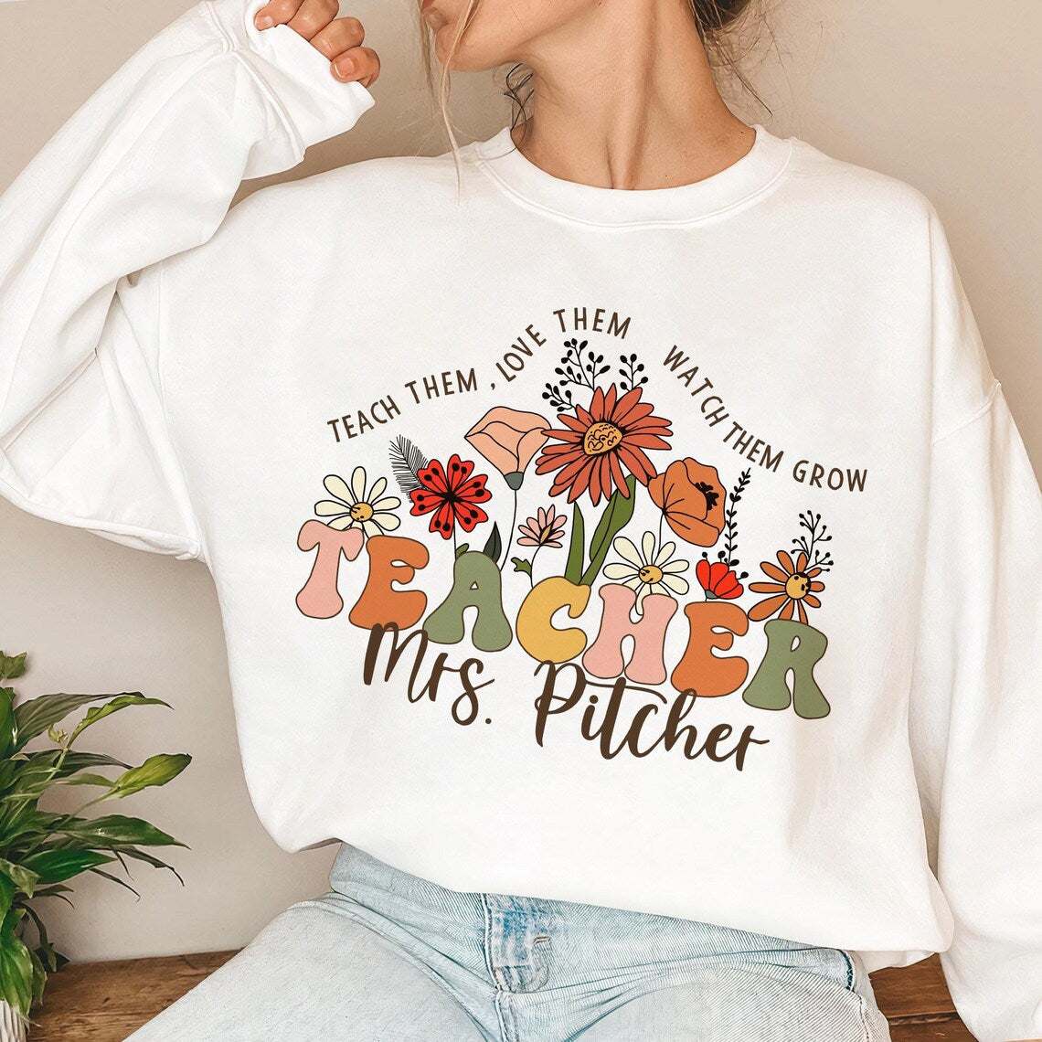 Wildflower Teacher Name Shirt, Custom Teacher Shirt, Personalized Teacher Shirt, Gift for Teacher, Cute Teacher Tee, Groovy Teacher