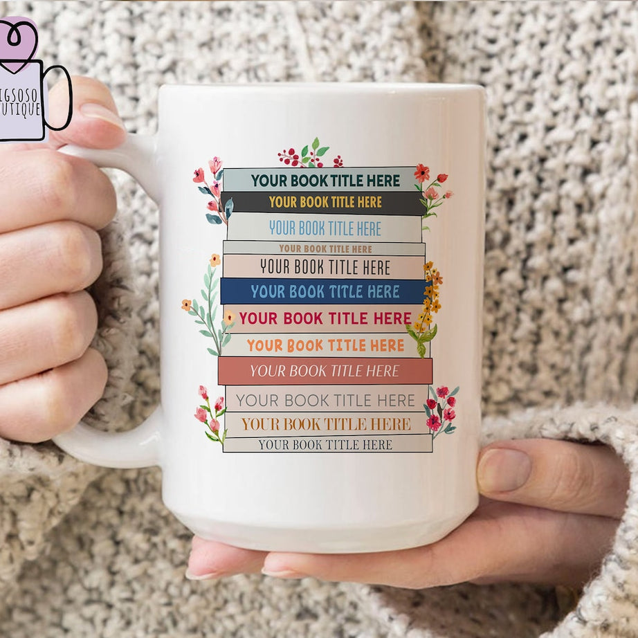 Custom Favorites Bookshelf Mug, Custom Book Art Mug, Librarian Mug, Custom Reader Shirt, Book Lover Gift