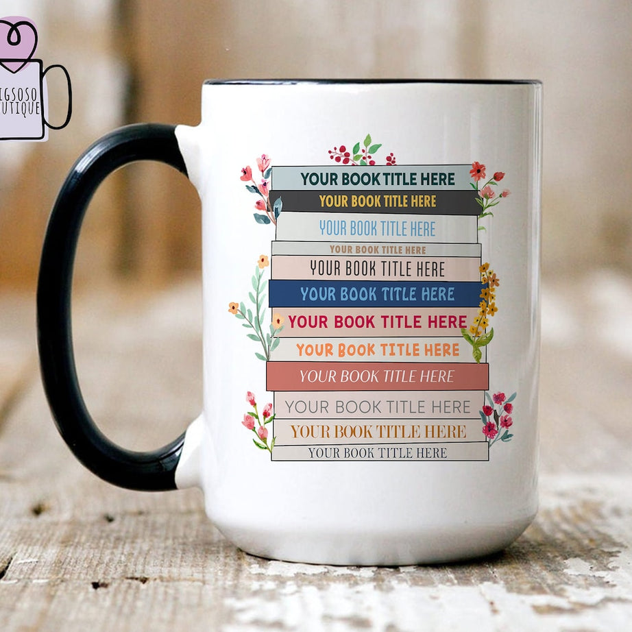 Custom Favorites Bookshelf Mug, Custom Book Art Mug, Librarian Mug, Custom Reader Shirt, Book Lover Gift