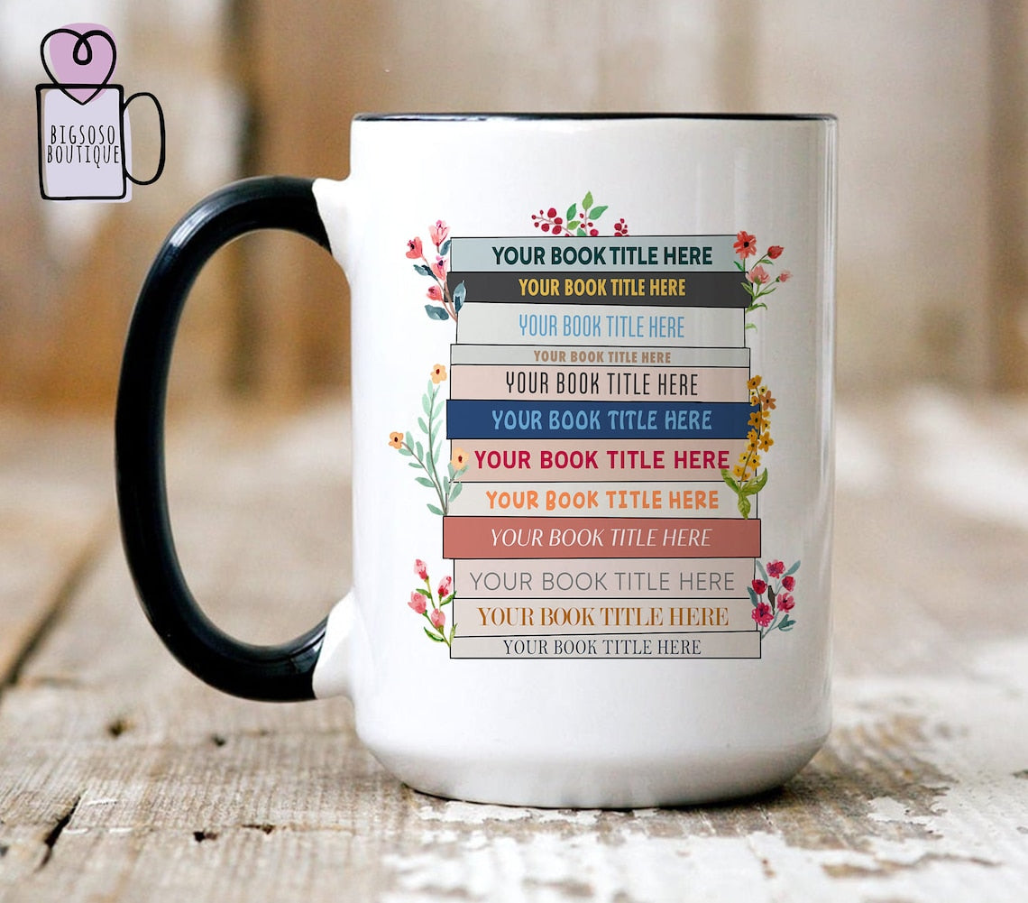 Custom Favorites Bookshelf Mug, Custom Book Art Mug, Librarian Mug, Custom Reader Shirt, Book Lover Gift
