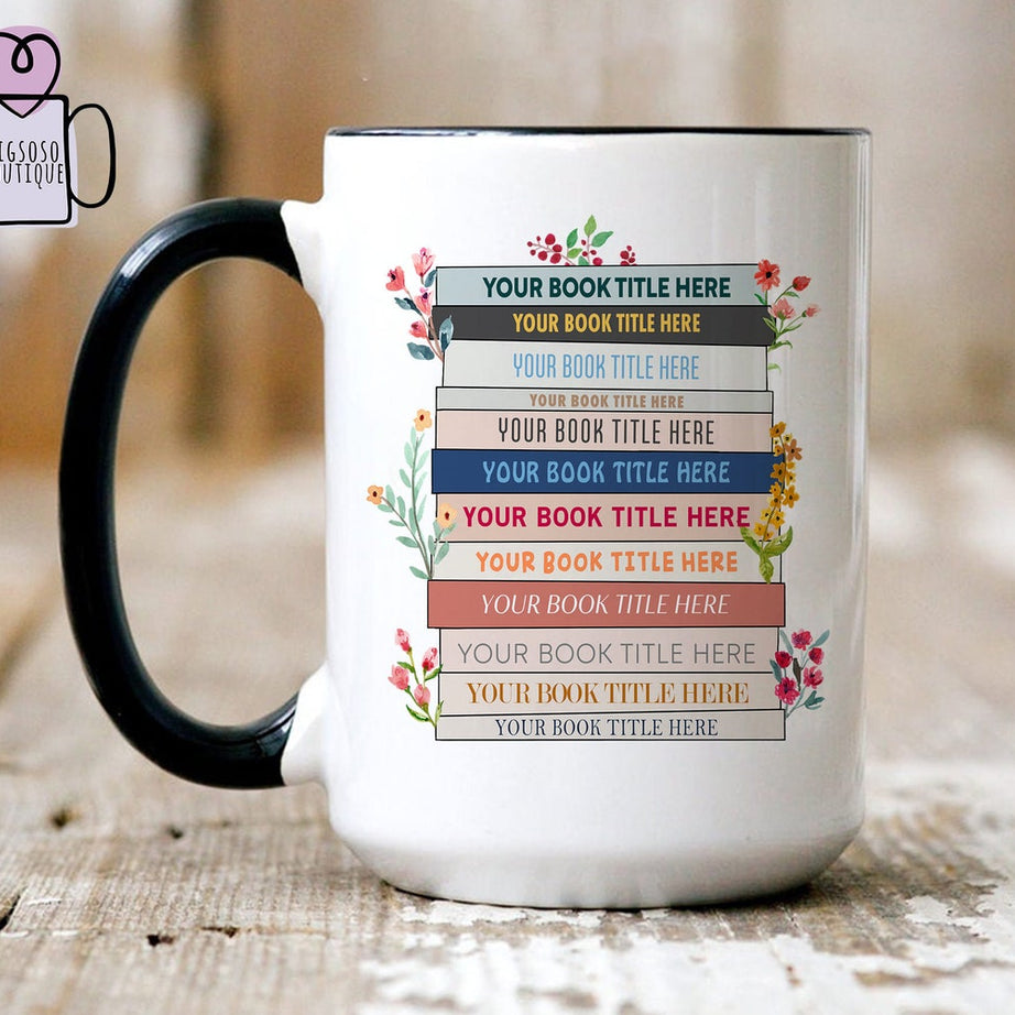 Custom Favorites Bookshelf Mug, Custom Book Art Mug, Librarian Mug, Custom Reader Shirt, Book Lover Gift