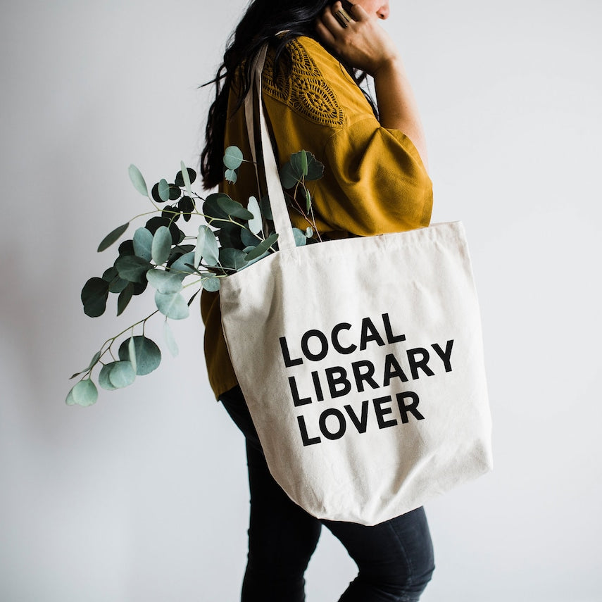 Local Library Lover Tote Bag • Modern Cotton Canvas Tote Bag for Literature Lovers • Eco Conscious Reusable Local Library Bag, Book Design