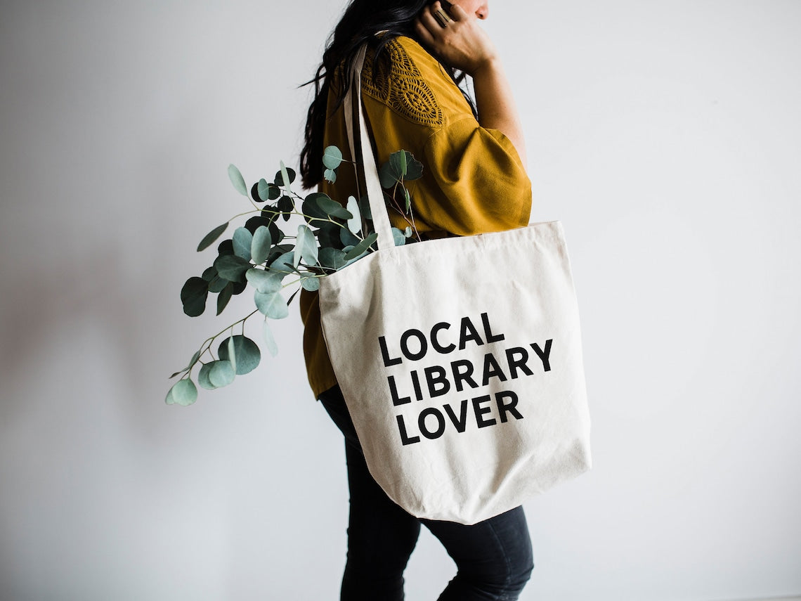 Local Library Lover Tote Bag • Modern Cotton Canvas Tote Bag for Literature Lovers • Eco Conscious Reusable Local Library Bag, Book Design