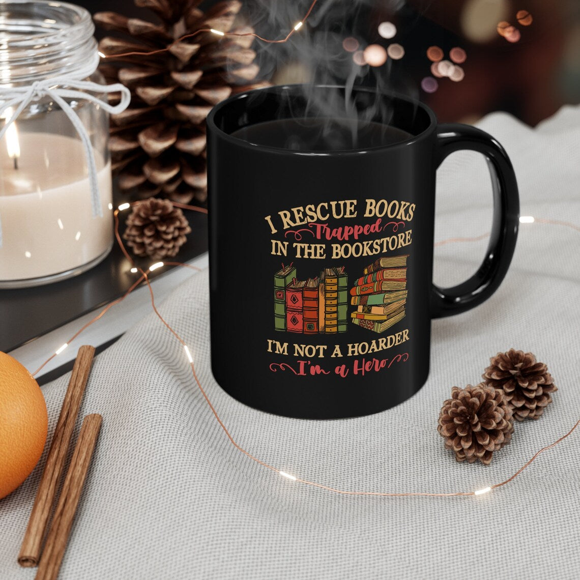 Book Mug, I Rescue Books Trapped In The Bookstore, Book Lover Gift, Reading Book, Womens Book Gifts, Bookish Gift, BO020WM04
