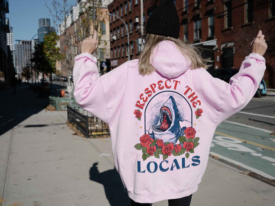 Respect the Locals Hoodie, Shirt Surfing, Shirt Save the Shark, Save the Shark Sweatshirt, Shark Tshirt, Aesthetic Hoodie, Vsco Hoodie