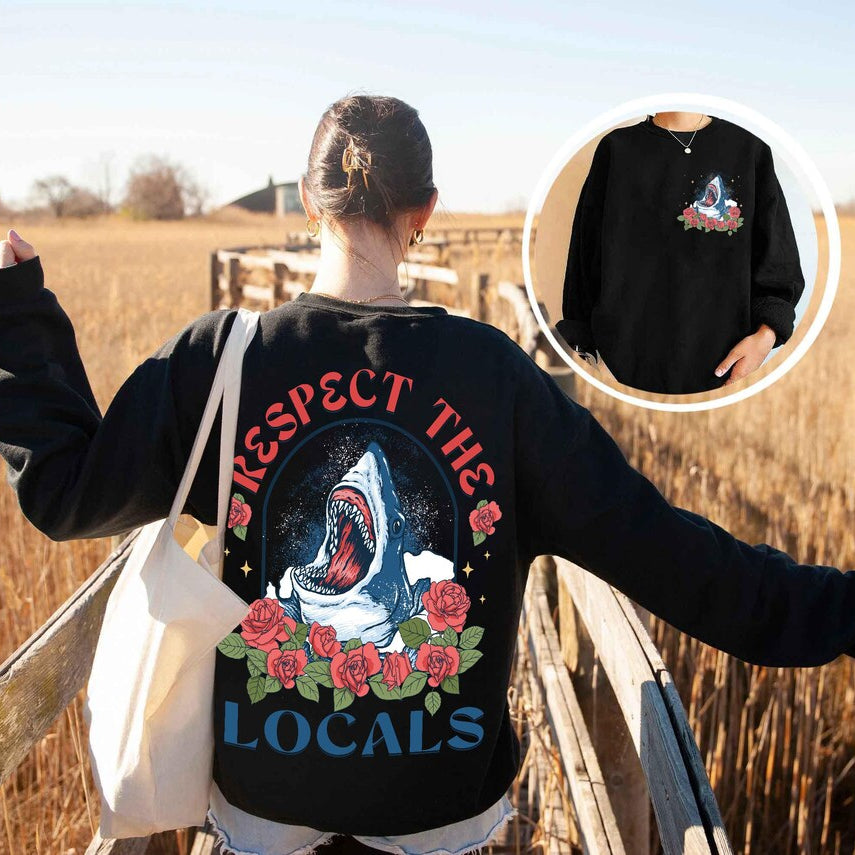 Respect the Locals Hoodie, Shirt Surfing, Shirt Save the Shark, Save the Shark Sweatshirt, Shark Tshirt, Aesthetic Hoodie, Vsco Hoodie