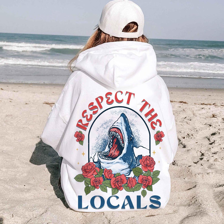 Respect the Locals Hoodie, Shirt Surfing, Shirt Save the Shark, Save the Shark Sweatshirt, Shark Tshirt, Aesthetic Hoodie, Vsco Hoodie