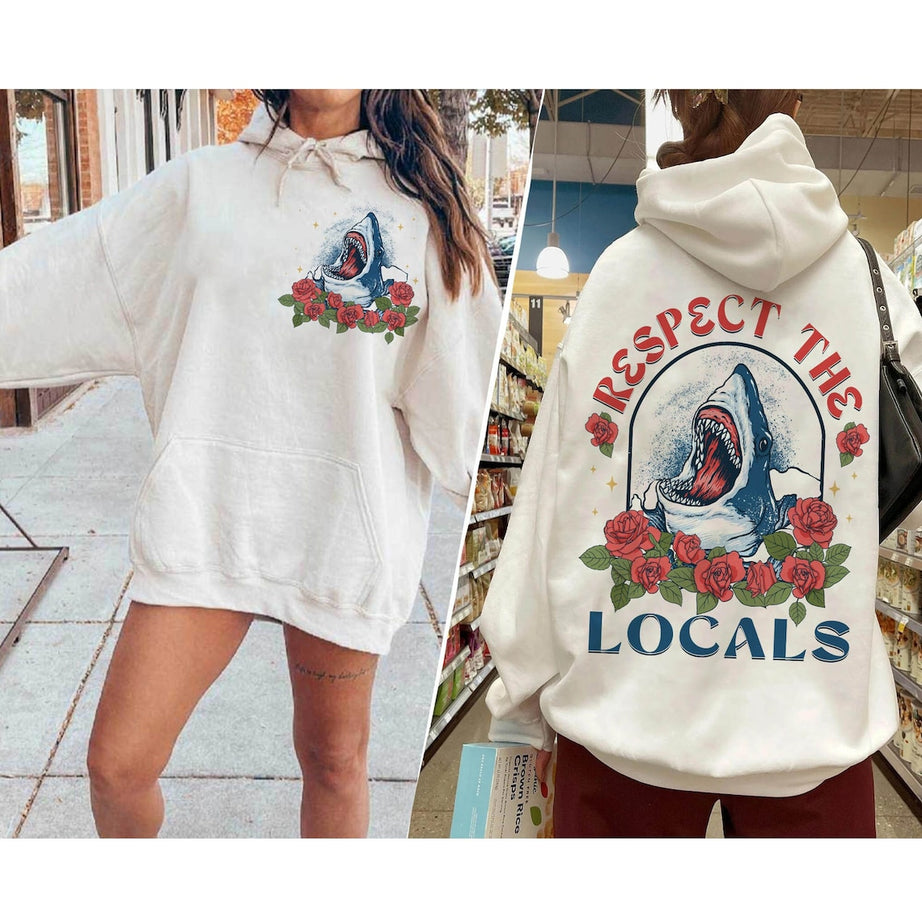 Respect the Locals Hoodie, Shirt Surfing, Shirt Save the Shark, Save the Shark Sweatshirt, Shark Tshirt, Aesthetic Hoodie, Vsco Hoodie