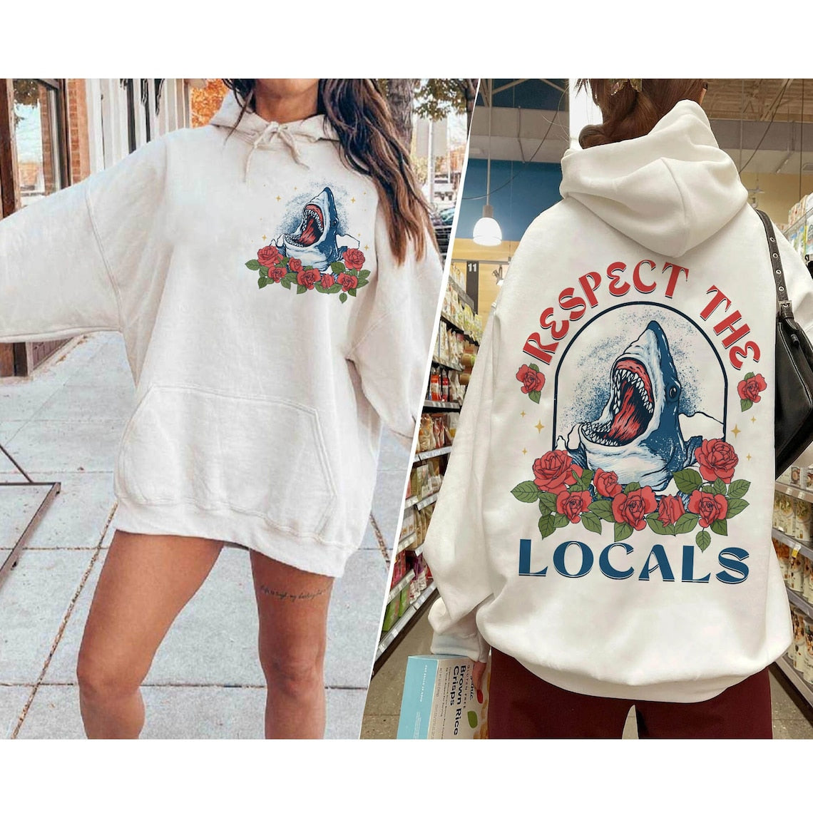 Respect the Locals Hoodie, Shirt Surfing, Shirt Save the Shark, Save the Shark Sweatshirt, Shark Tshirt, Aesthetic Hoodie, Vsco Hoodie