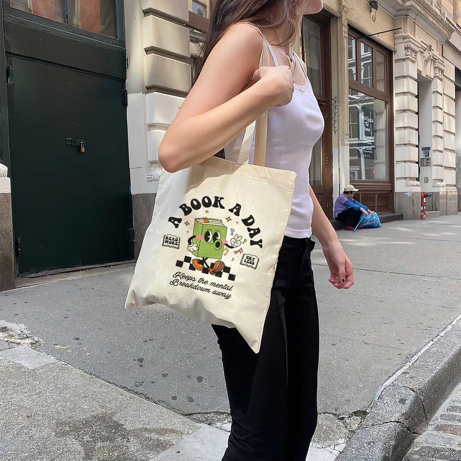 Bookish Mental Health Tote Bag, Book A Day Bag, Read More Book Lover Bookworm Booktok Romance Reader Book Addict Romantasy Bibliophile