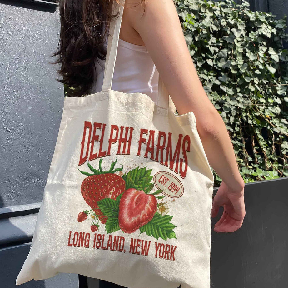 Delphi PJO Tote Bag, Delphi Strawberry Farms Tote Bag, Delphi Strawberry Service, Cottage Core Tote Bag, Blood Chronicles, the Olympians Bag