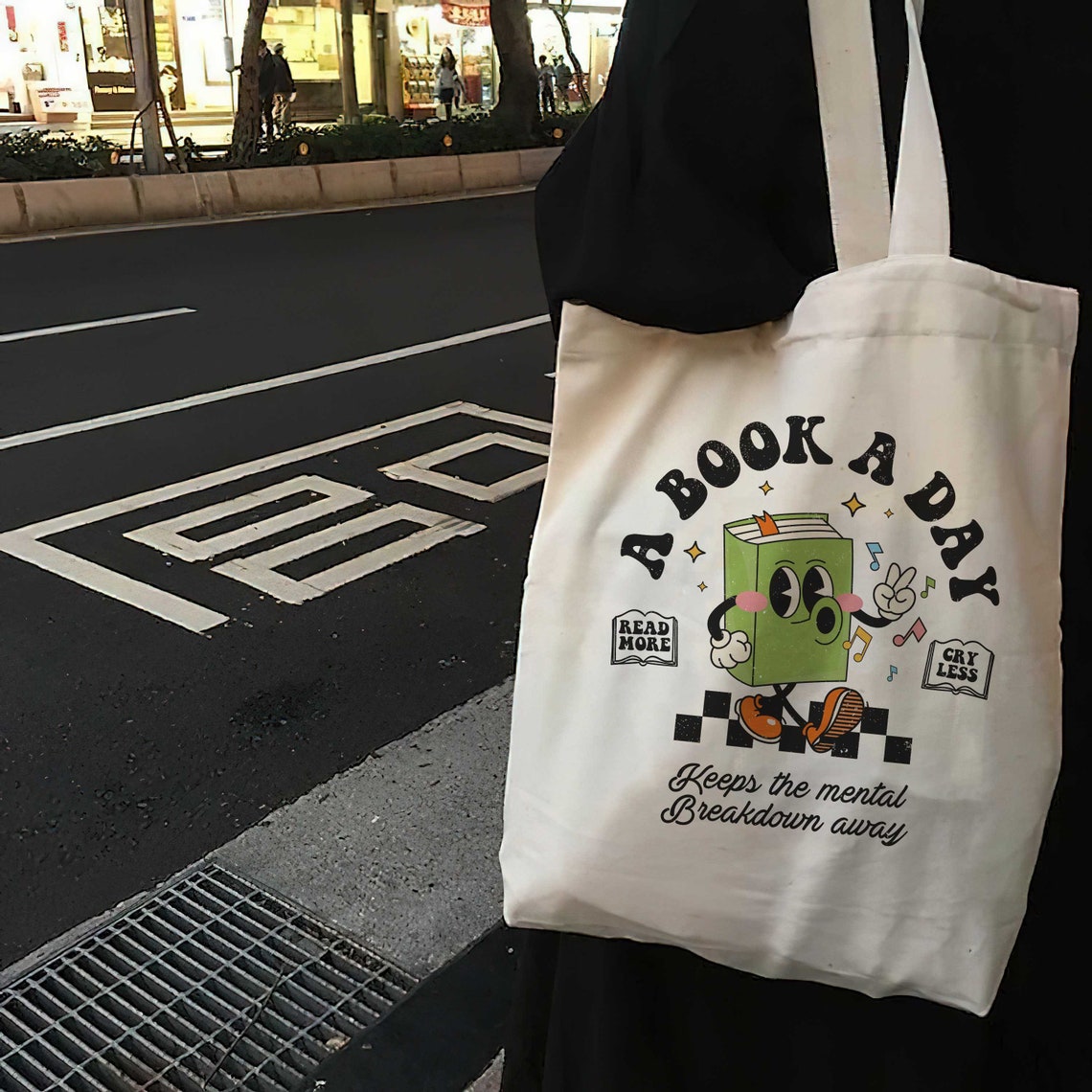 Bookish Mental Health Tote Bag, Book A Day Bag, Read More Book Lover Bookworm Booktok Romance Reader Book Addict Romantasy Bibliophile