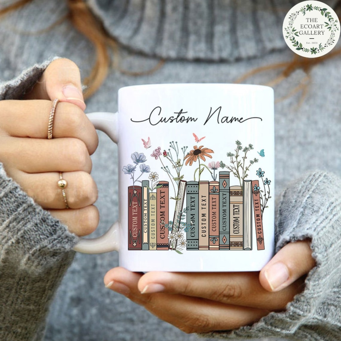 Personalized Floral Books Mug, Favorite Bookshelf Coffee Mug, Custom Tittle & Name Librarian Bookworm Gift for Reader, Gift for Book Lovers