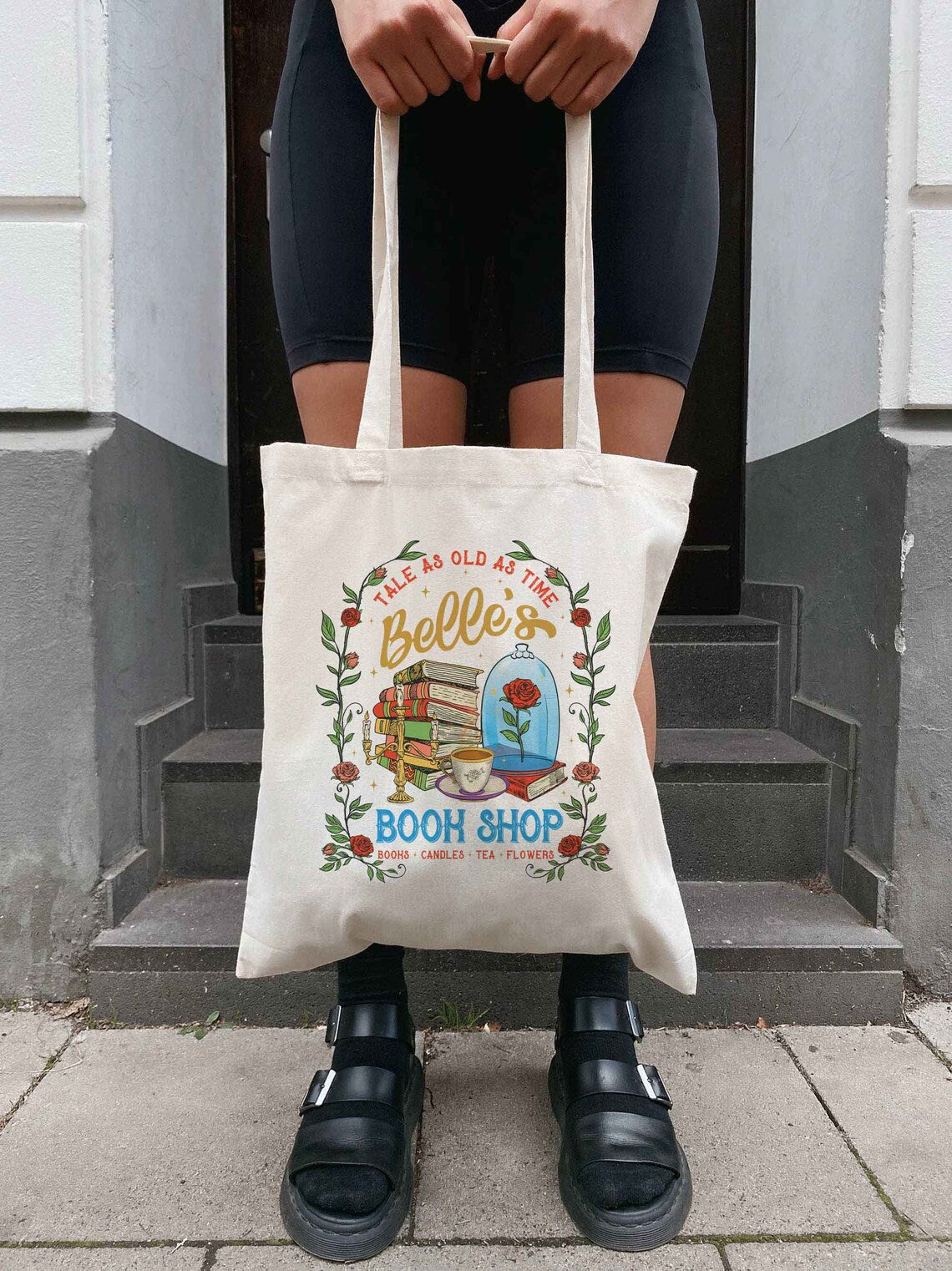 Tale as Old as Time Belle's Book Shop Tote Bag, Vintage Beauty and the Beast Tote Bag, Gift for Book Lover, Belle Princess Book Coffee Bag