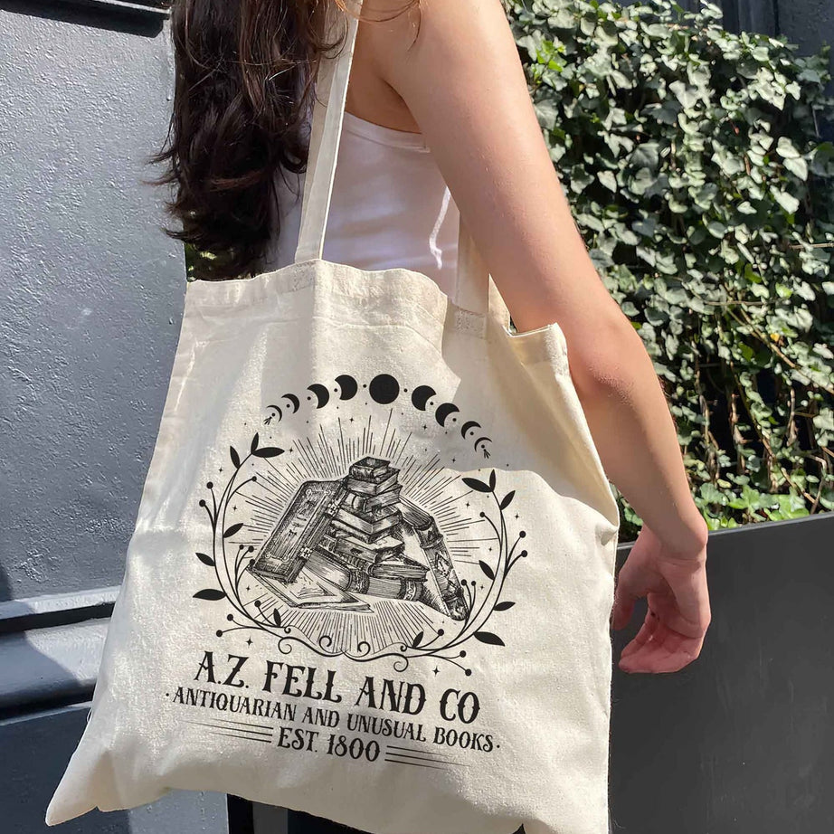 A.Z FELL & Co Antiquities and Unusual Books Tote Bag, Good Omens Tote Bag, AZFELL Tote Bag, AZFELL Tote Bag
