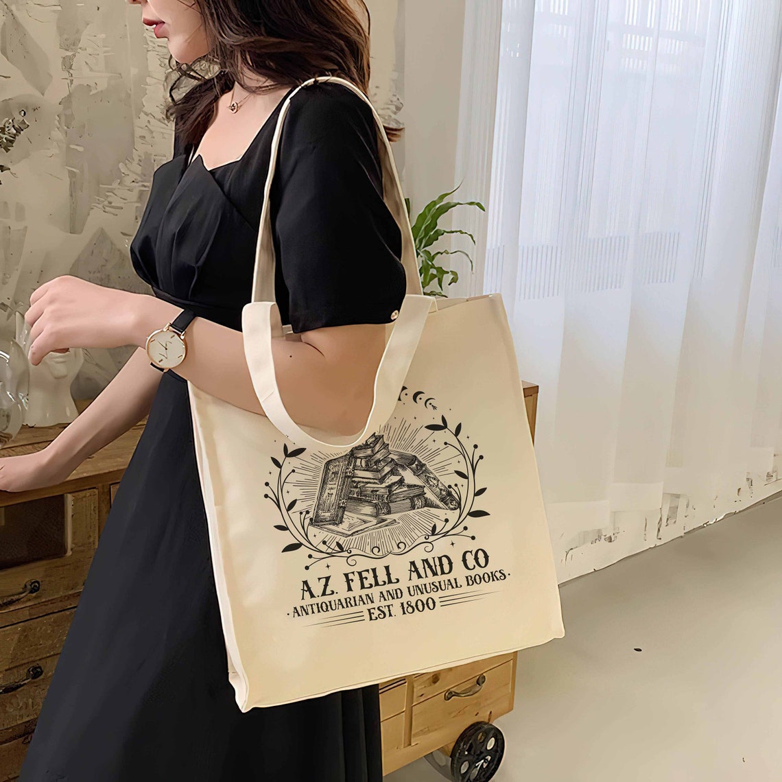 A.Z FELL & Co Antiquities and Unusual Books Tote Bag, Good Omens Tote Bag, AZFELL Tote Bag, AZFELL Tote Bag