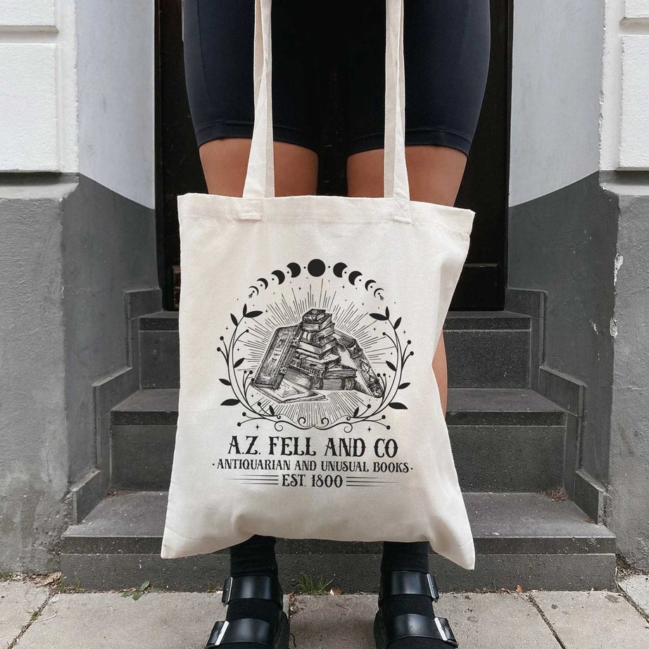 A.Z FELL & Co Antiquities and Unusual Books Tote Bag, Good Omens Tote Bag, AZFELL Tote Bag, AZFELL Tote Bag