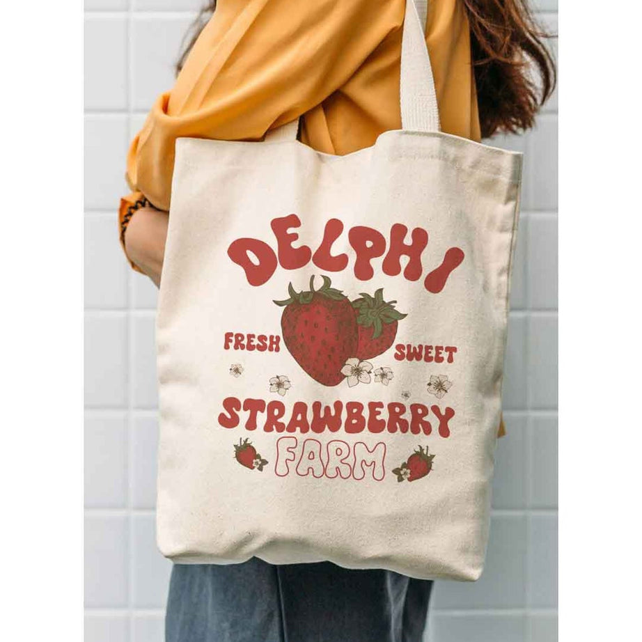 Delphi Strawberry Farms Tote Bag, Percy Jackson the Olympians Tote Bag, Bookish Tote Bag, Book Lover Tote Bag Bookworm