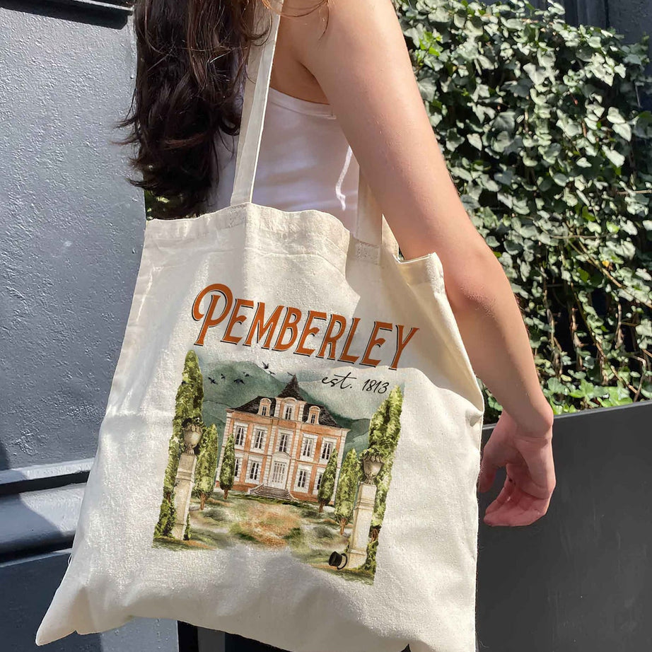 Pemberley Tote Bag, Pride and Prejudice Bag, Jane Austen Tote Bag, Bookworm Tote Bag, Book Lover Gifts, Literary Tote Bag