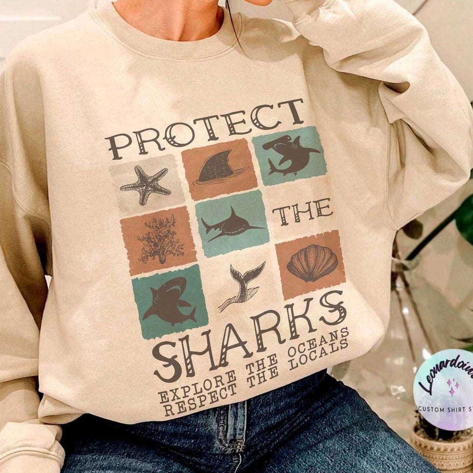 Protect the Sharks Sweatshirt, Shark Shirt, Save the Ocean , Respect the Locals , Ocean, Marine Biologist, Shark Lover Gift