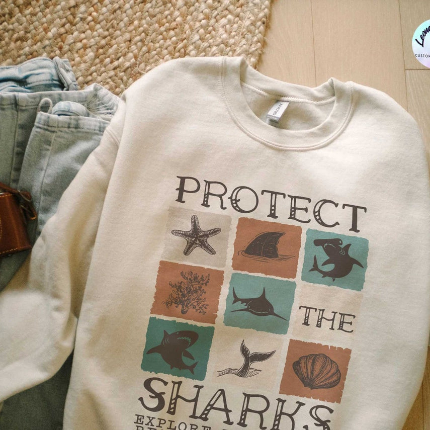 Protect the Sharks Sweatshirt, Shark Shirt, Save the Ocean , Respect the Locals , Ocean, Marine Biologist, Shark Lover Gift