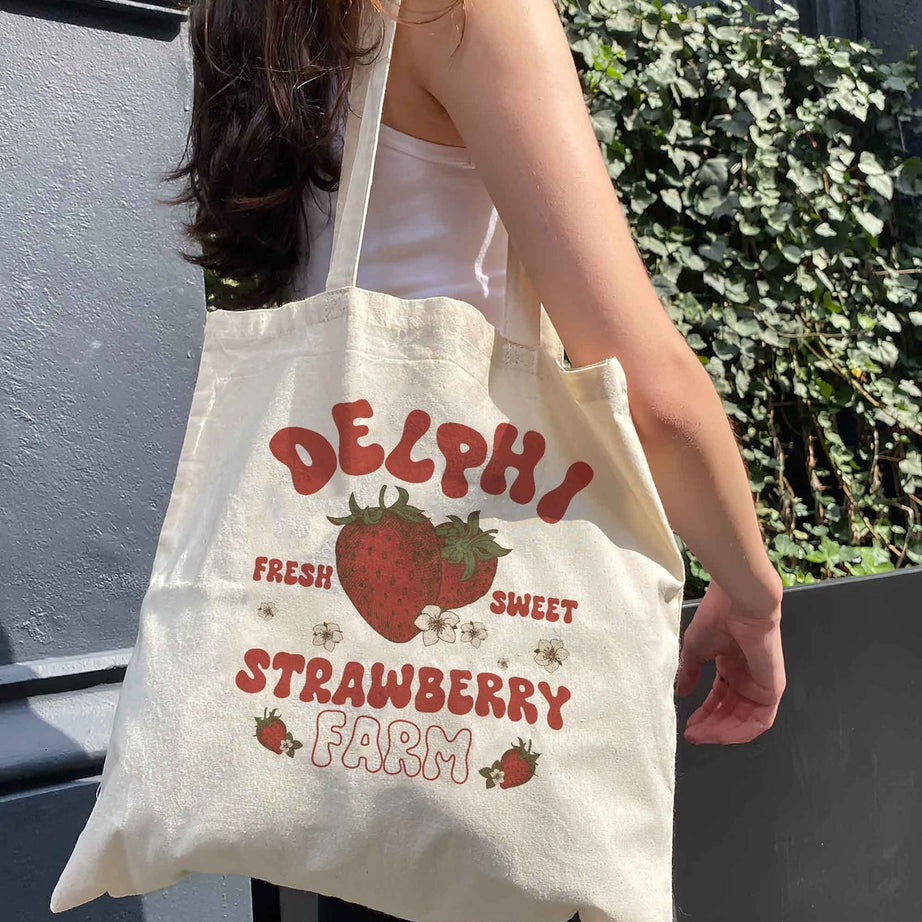 Delphi Strawberry Farms Tote Bag, Percy Jackson the Olympians Tote Bag, Bookish Tote Bag, Book Lover Tote Bag Bookworm
