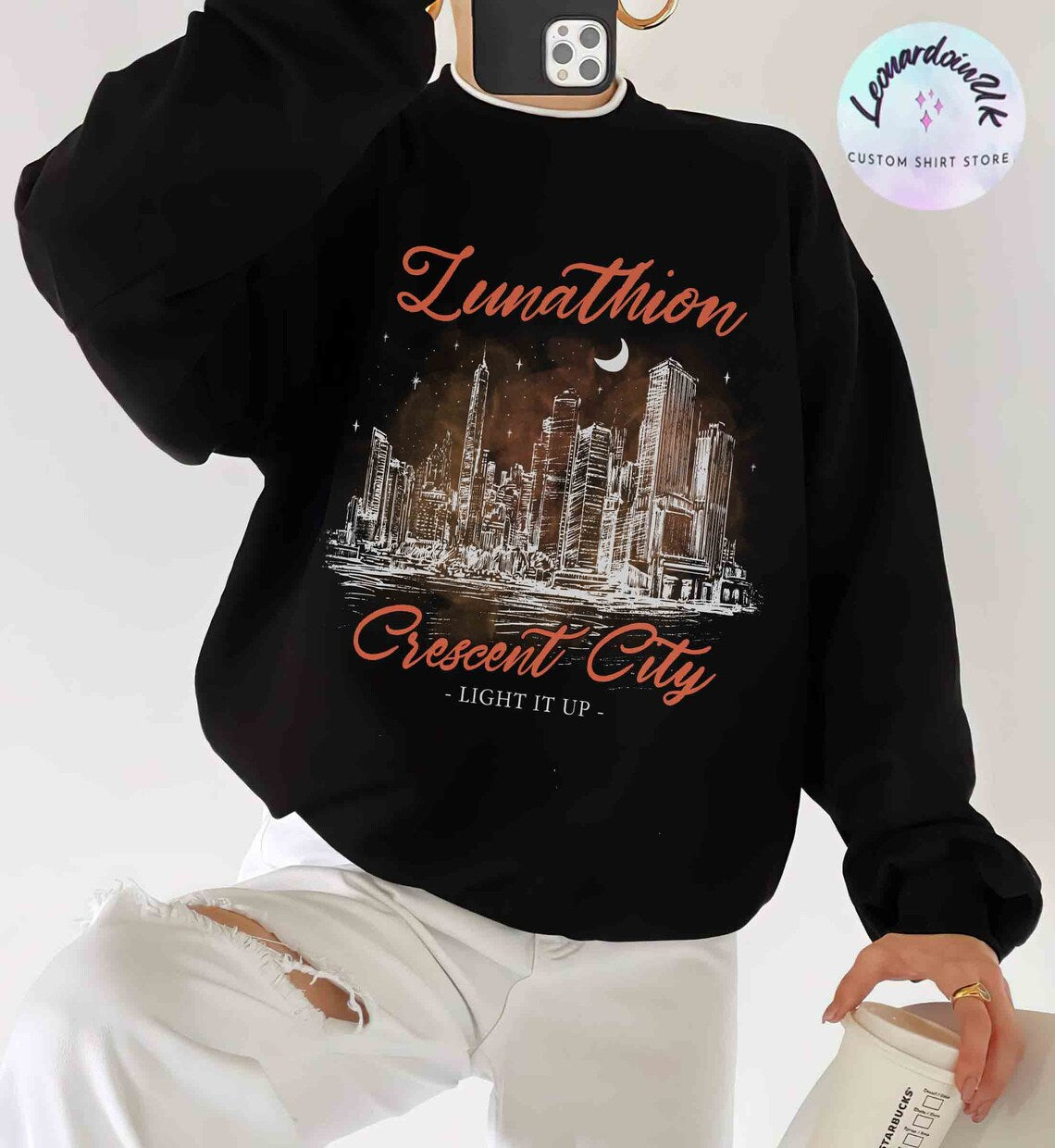Lunathion Crescent City Sweatshirt, Bryce Tattoo, Bryce Quinlan Merch, Crescent City Sjm Merch, House of Earth and Blood