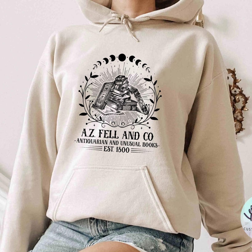 A.Z. FELL & CO Antiquities and Unusual Books Hoodie, Good Omens Shirt, AZFELL Graphic Sweatshirt