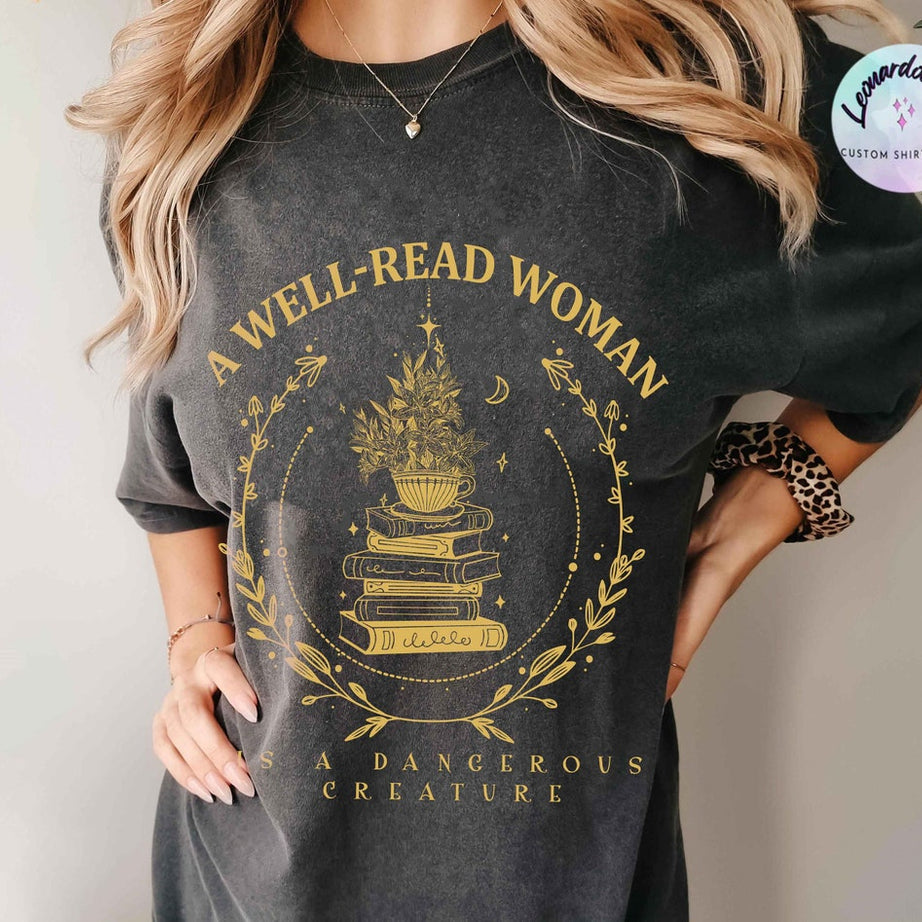 A Well Read Woman Bookish Shirt, Book Shirt, Reading Sweatshirt, Literature Shirt, Librarian Shirt Bookish Crewneck Celestial Sweater