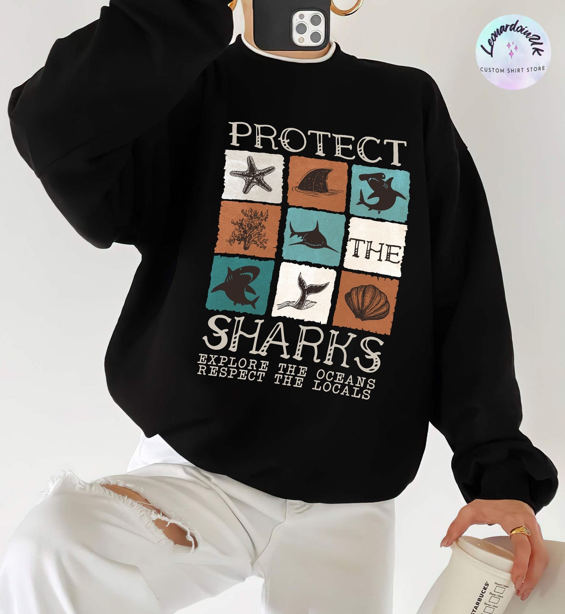 Protect the Sharks Sweatshirt, Shark Shirt, Save the Ocean , Respect the Locals , Ocean, Marine Biologist, Shark Lover Gift
