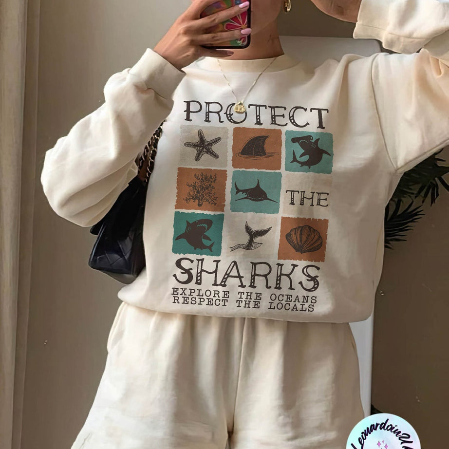 Protect the Sharks Sweatshirt, Shark Shirt, Save the Ocean , Respect the Locals , Ocean, Marine Biologist, Shark Lover Gift