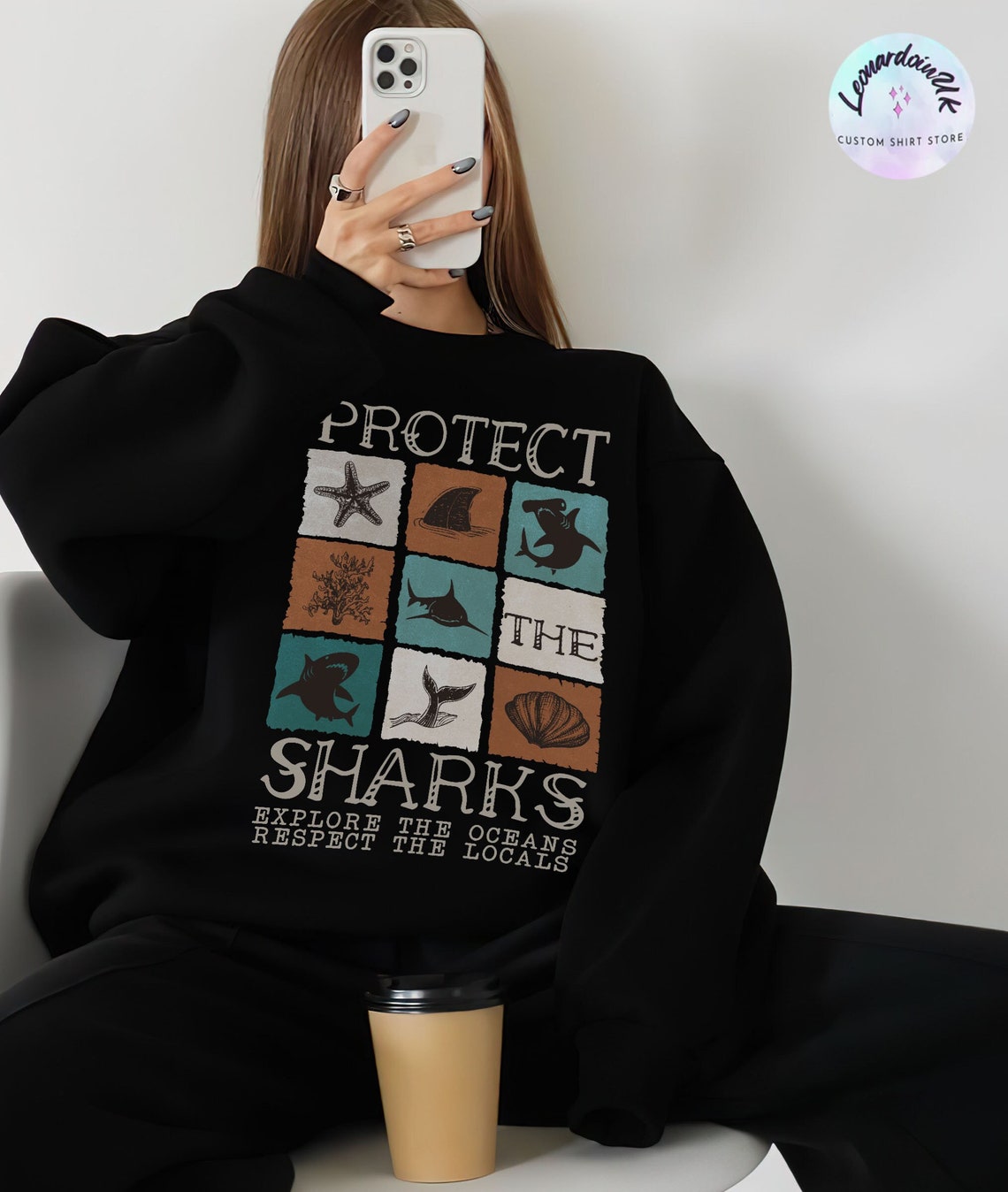 Protect the Sharks Sweatshirt, Shark Shirt, Save the Ocean , Respect the Locals , Ocean, Marine Biologist, Shark Lover Gift
