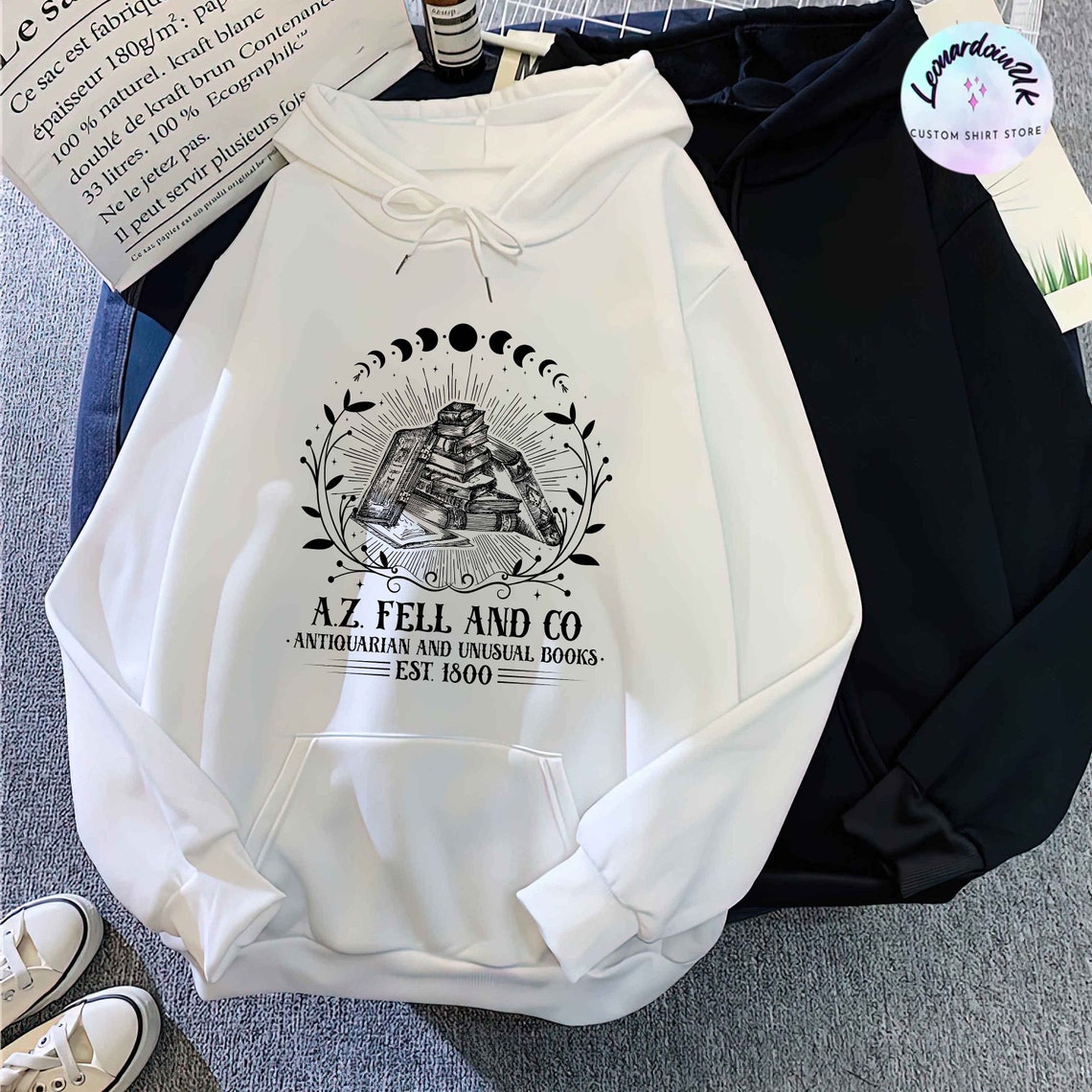 A.Z. FELL & CO Antiquities and Unusual Books Hoodie, Good Omens Shirt, AZFELL Graphic Sweatshirt