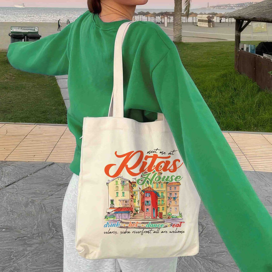 Rita's Bar Acotar Tote Bag, Velaris Night Court Licensed SJM Merch SJM Universe Feyre Nesta Cassian Rhysand Morrigan Merch, ACOTAR