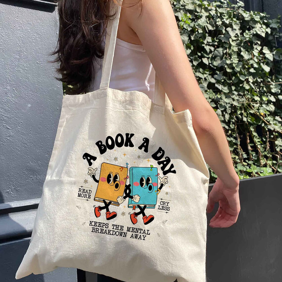 Book Tote Bag, A Book A Day Keep the Mental Breakdown Away, Book Gift, Book Lover Gift, Bookworm Gift, Book Club Gift, Reading Book