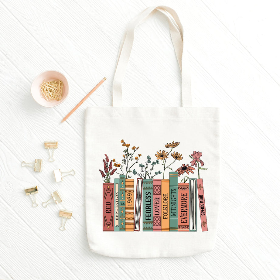 Albums As Books Tote Bag, Trendy Aesthetic For Book Lovers, Folk Music Tote Bag, Country Music Tote Bag, RACK Music Tote Bag, Book Lover Bag